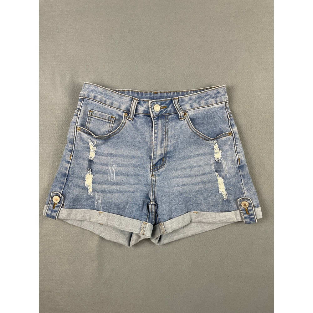 Womens High Rise Distressed‎ Denim Shorts Streetwear Boho Light Wash Cotton 4 6
